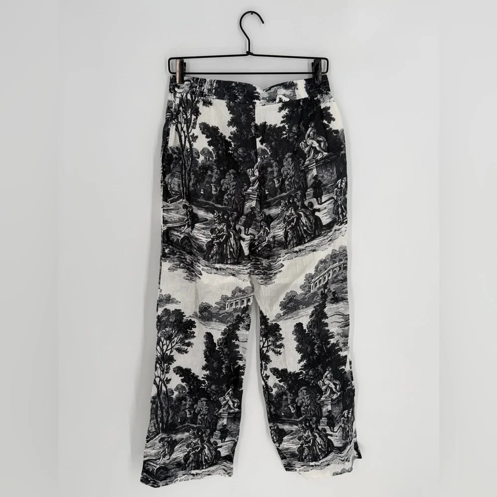 Cos French Toile Artwork Printed Straight Leg Linen Trousers